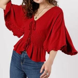 Women's Band of the Free Kacey Smocked Blouse - Red - M